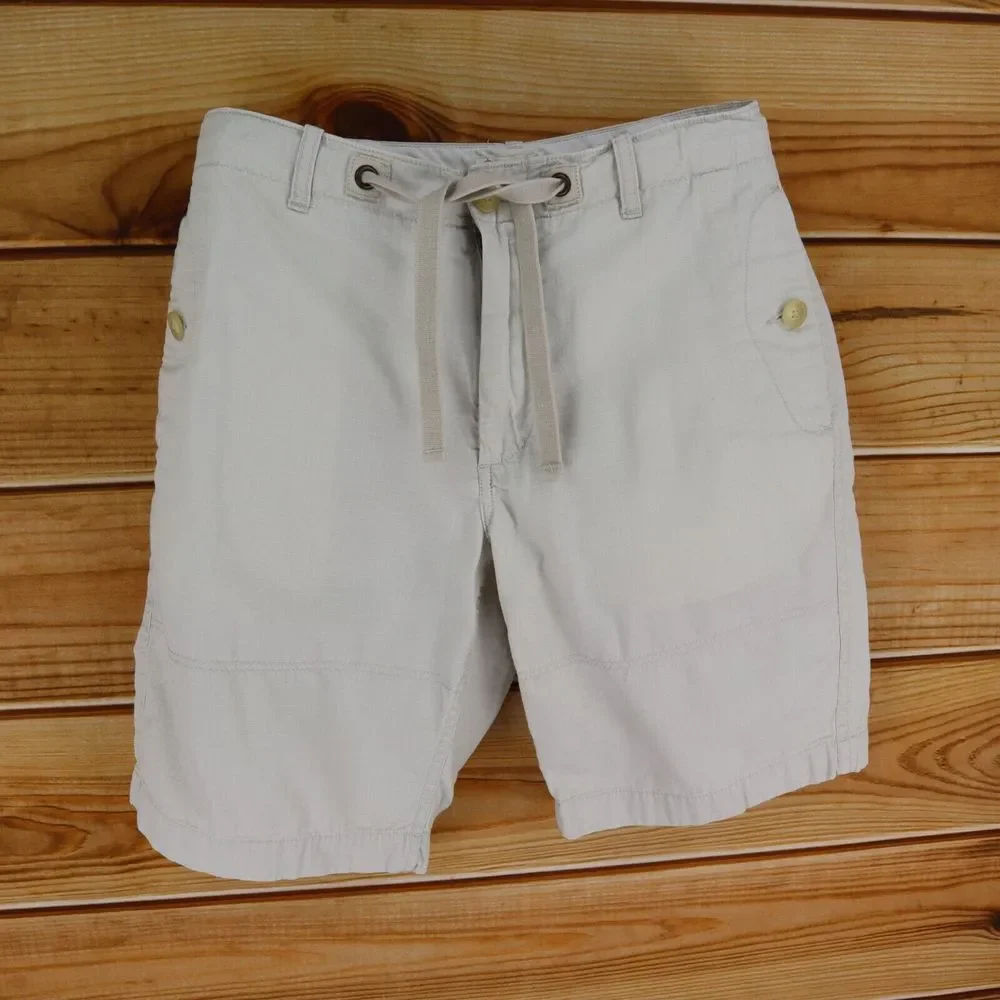 J. Crew Chino Shorts‎ Mens Size 32 Ivory 100% Cotton Pockets Drawstring Waist